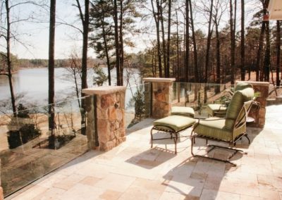 Outdoor patio overlooking a lake